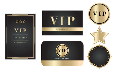 A set of stylish elements in black and gold for VIP invitations, badges and cards.Suitable for premium events, club memberships, branding