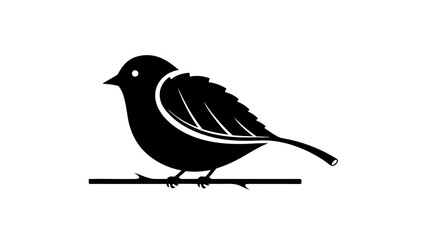 Black silhouette vector illustration of a wild raven bird on a tree branch icon design