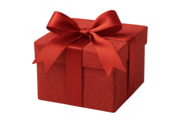 Red gift box with ribbon and bow on transparent background