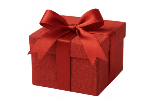 Red gift box with ribbon and bow on transparent background