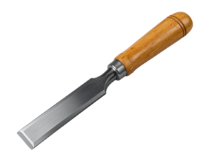 Woodworking Chisel with Flat Steel Blade and Wooden Handle Isolated on Transparent Background
