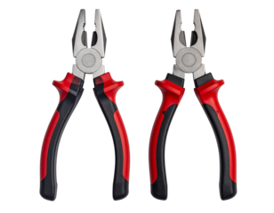 Heavy-Duty Pliers with Red and Black Soft-Grip Handles on Transparent Background