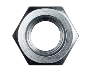 Stainless Steel Hex Nut with Precision Threading Isolated on Transparent Background