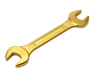 Gold Spanner Wrench Symbolizing Engineering and Maintenance, Isolated on Transparent Background
