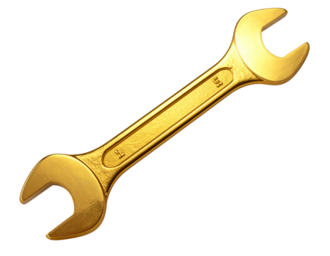 Premium Gold Spanner for Repairs and Mechanical Work, Transparent Background