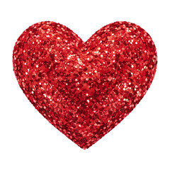 Sparkling red glitter heart shape symbol of love and romance isolated on transparent background