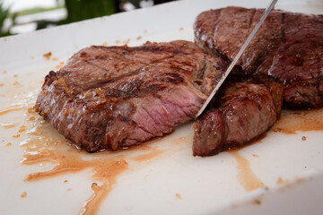 Barbecue meat offered at a Brazilian barbecue restaurant