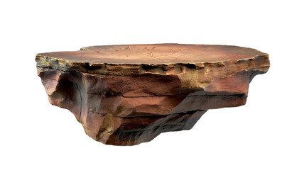 A realistic textured natural rock formation with layered sedimentary strata and rough edges isolated on transparent background