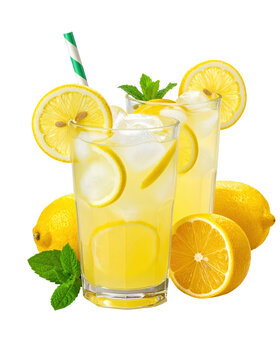 Refreshing tunisian citronnade lemonade in a glass, a north african minty lemon beverage perfect for hot days, isolated on a clean white background