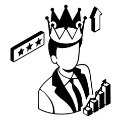 Customer Is King isometric concept, client loyalty program vector design, Business corporation  sign,  Crowned with Success  symbol, Sales Marketing illustration