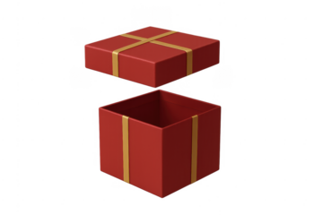 Red gift box opening gold ribbon transparent background
