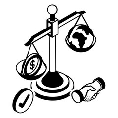 business Integrity trust meets growth isometric concept, Equilibrium of Economy and Ecology vector design, Business corporation  sign,  Profit with Responsibility  symbol, Sales Marketing illustration