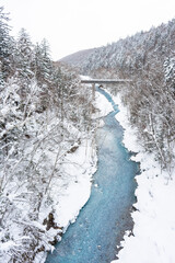 An emerald river that flows even in the snowy winter © sayrhkdsu