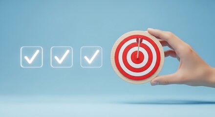 Successful business strategy reaching goals with completed tasks and targets