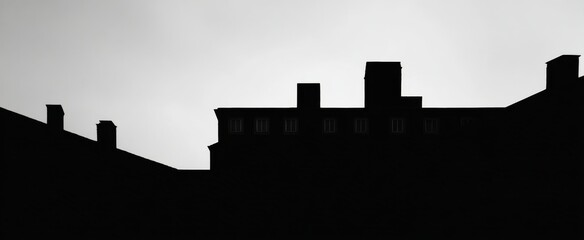 Uneven rooftop outlines dotted with quirky window openings