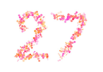 Number Twenty-seven, 27 made with multicolored bokeh lights effect, Bokeh abstract isolated on white background, Blur, Glitter, Defocused, Seamless polka dot pattern, Creative, Illustration design