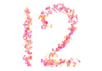 Number Twelve, 12 made with multicolored bokeh lights effect, Bokeh abstract isolated on white background, Blur, Glitter, Defocused, Seamless polka dot pattern, Creative, Illustration design