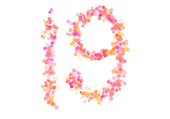 Number Nineteen, 19 made with multicolored bokeh lights effect, Bokeh abstract isolated on white background, Blur, Glitter, Defocused, Seamless polka dot pattern, Creative, Illustration design
