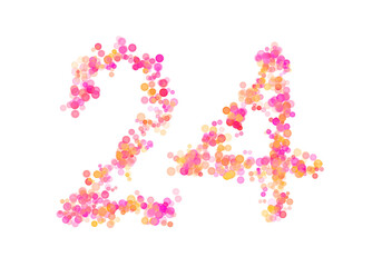 Number Twenty-four, 24 made with multicolored bokeh lights effect, Bokeh abstract isolated on white background, Blur, Glitter, Defocused, Seamless polka dot pattern, Creative, Illustration design