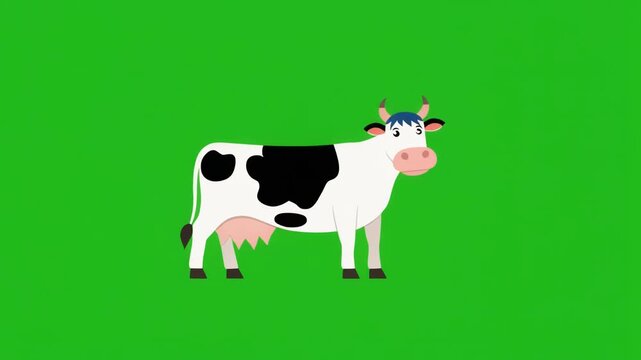 Cartoon Cow Illustration on Green Background for Kids.