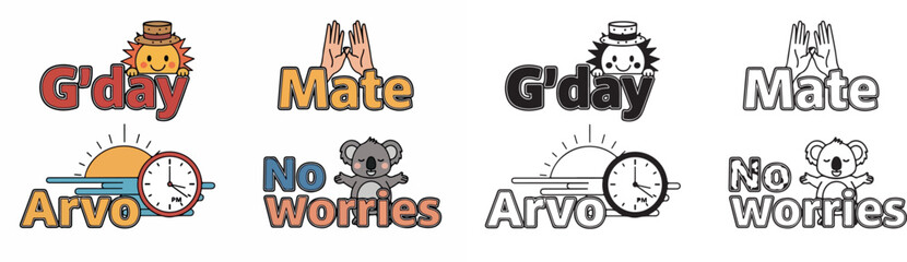 Australian icons: G'day, Mate, Arvo, No Worries