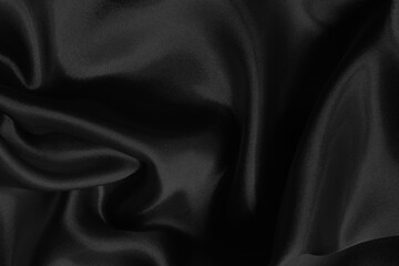 Fototapeta premium Black grey fabric texture background, detail of silk or linen pattern.