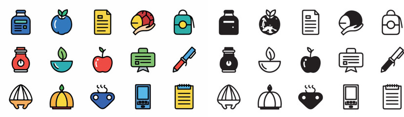 Colorful icons set for health, education, and technology