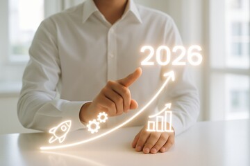 Roadmap 2026 future progress graphic showing a hand guiding toward the highlighted goal, ideal for annual planning, business vision presentations, organizational strategy, and forward-looking growth c