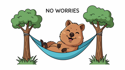 Quokka relaxing in a hammock between trees