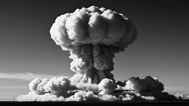 Vintage footage of a nuclear explosion, dramatic black and white depicting the destructive power