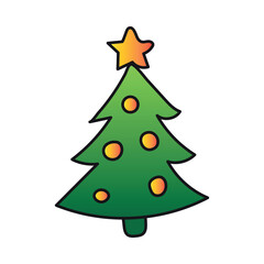 Hand-drawn illustration of a decorated Christmas tree with a star on top, perfect for festive designs and seasonal greetings