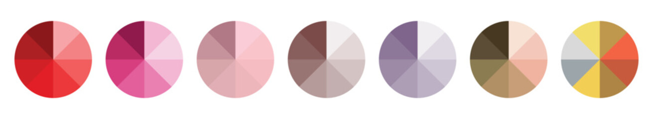 Obraz premium Pie chart set. Circle pie chart diagram. Circle icons for infographic or steps.. Colorful diagram collection with 1,2,3,4,5,6 sections or steps. Flat process cycle.