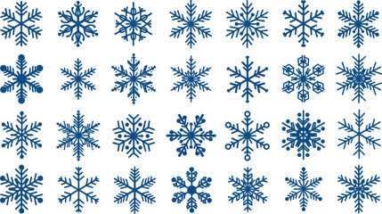 Collection of Blue Snowflakes on White Background A Diverse Set of Winter-Themed Design Elements for Your Creative Projects