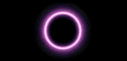 Abstract glowing circle fractal luminous brightly against black backdrop