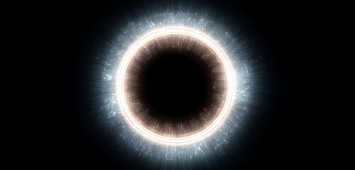 Abstract glowing circle fractal luminous brightly against black backdrop