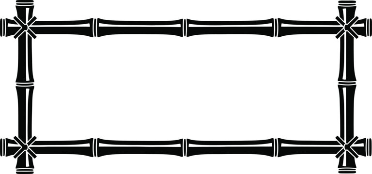 Rectangular frame made of black bamboo stalks with tied corners. Japanese inspired vector border element for design, available as an editable eps file