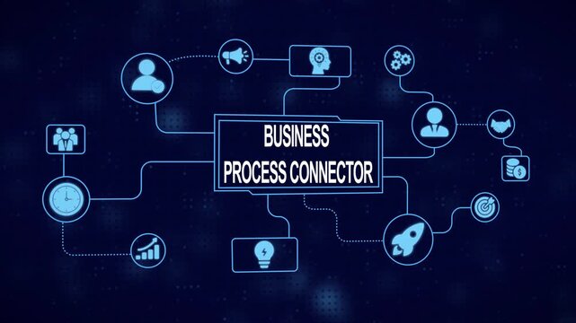 Business Process Connector Diagram with Icons and Connections on a Digital Background flowchart network