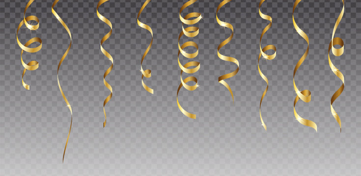 Vector illustration. Golden ribbon and gold confetti serpantine.