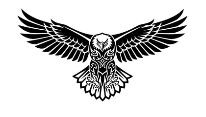 Striking Black and White Owl Tattoo Design with Intricate Details.