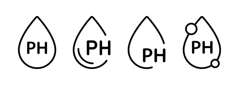 PH balance icon collection. Neutral water level. Water PH measure. Neutral balance skin. Drop line icon. Healthcare design web symbol. Vector illustration isolated on white background.