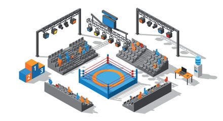 Obraz premium Isometric boxing arena with stadium seating and lighting elements in 3d design