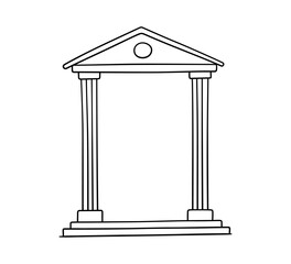 Fototapeta premium Antique Greek museum doodle frame. Hand drawn Roman pillar and Greek column. Ancient museum doodle icon. Hand drawn line border and frame. Vector illustration isolated on white background.