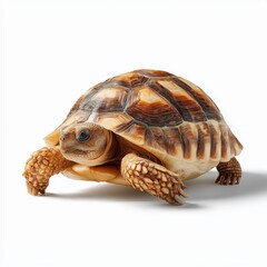 Obraz premium Tortoise walking on a white surface, showcasing its unique shell patterns and textures