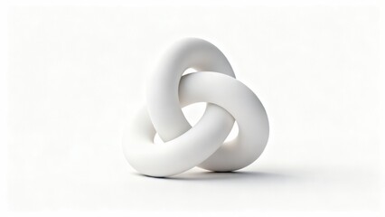 Modern white interlocking chain sculpture on a clean white background