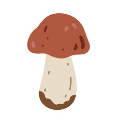 A brown mushroom isolated on a white background. Vector hand-drawn illustration in a flat style. Perfect for decorations, logo, autumn and forest themes, various designs.