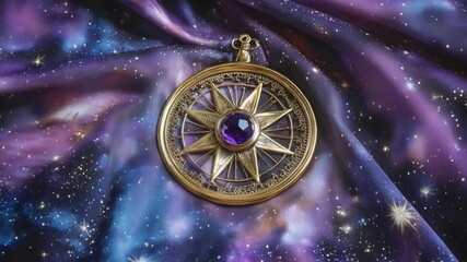 Video A gold clock with a purple face on a purple fabric - Powered by Adobe