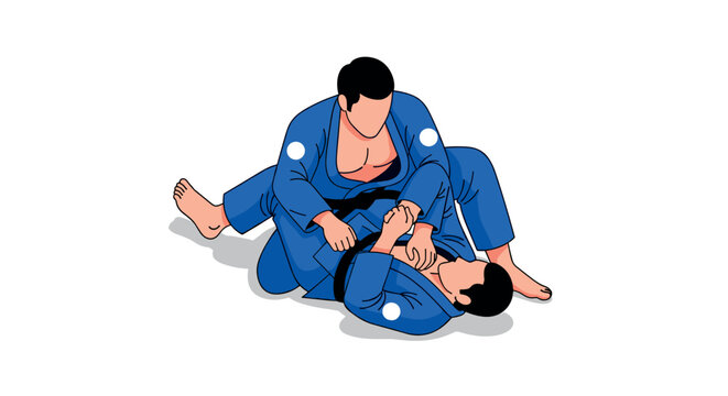 Martial arts grappling techniques in blue gi