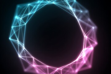 Abstract neon polygon web glowing brightly in center of black canvas
