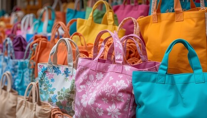 colorful shopping bags in the market