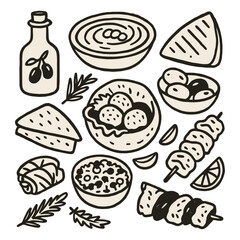 Hand-Drawn lebanese foods sketch icon logo flat vector design